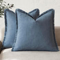 Foindtower Decorative Linen Fringe Throw Pillow Covers 16×16 Inch, Dark Blue by Foindtower