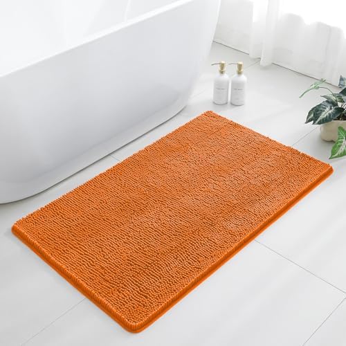 Chenille Bathroom Rug 30"x50" Orange, Large Plush Bath Mat by Kildoss