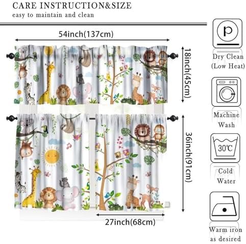 Kids Forest Animals Valance Curtains, Cartoon Elephants Giraffes, Lions Parrots - Image 5