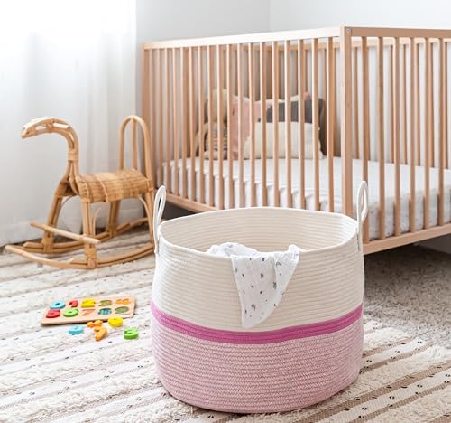OrganiHaus Round Toy Basket & Blanket Basket, Cotton Rope 20x13" - Image 3