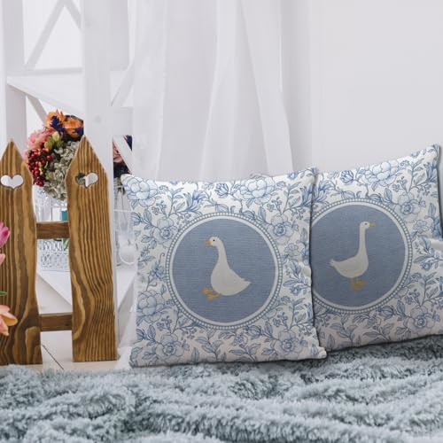Blue and White Chinoiserie Goose Pillow Covers 18x18, Goose Nursery Decor - Image 4