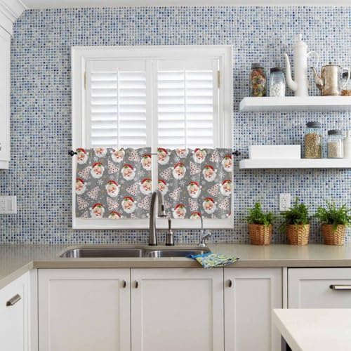 Grey Christmas Kitchen Curtains and Valances Set, Santa Claus Merry Christmas - Image 5