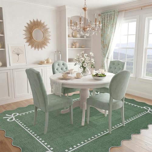 Garvee Scalloped Bow Rug Green Washable Solid 4x6 Area Rugs - Image 3