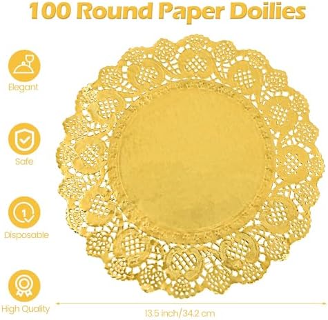 MCEAST 100 Pack Round Gold Paper Doilies 13.5 Inches Lace Place Mats Rustic - Image 2