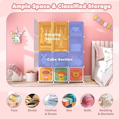 Costzon Kids Closet, Cartoon DIY Modular Dresser Storage Organizer - Image 4