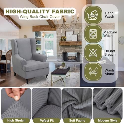 NILUOH Wingback Chair Covers 2-Piece, Armchair Slipcovers - Image 3
