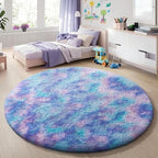 Ophanie Round Rugs 5Ft Tie-Dye Rainbow Purple Area Rug, Aesthetic Room Decor by Ophanie