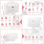Gosect Large Makeup Bag Set, Quilted Makeup Bag, Floral Cosmetic Bag - Image 2