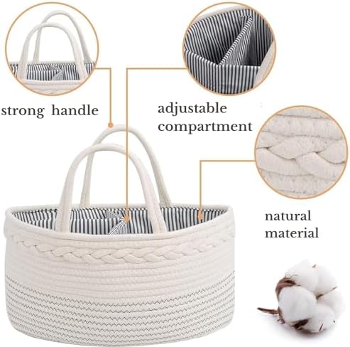 luxury little Diaper Caddy Organizer, Large Cotton Rope Nursery Baby Basket - Image 5