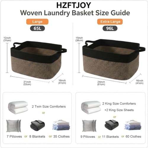 65L Laundry Basket with Handles, Woven Blanket Basket - Image 2