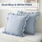 2PACK Dust Blue White Gingham Euro Pillow Shams 26''x26'' - Image 3
