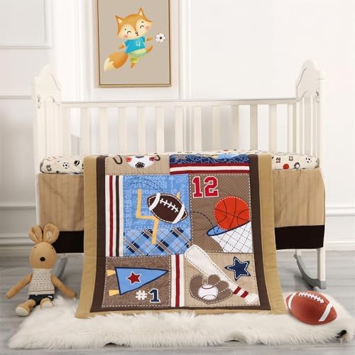 Sports Mini Crib Bedding Set Boys Brown 3PCs Mini Crib Comforter Set Basketball - Image 2