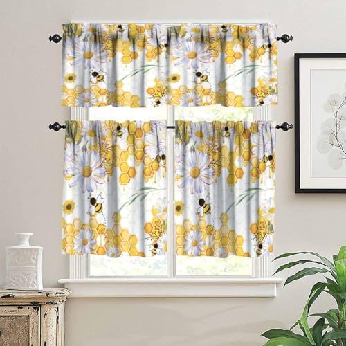 Girls Bee Valance Curtains, Spring Floral Watercolor Flower Honey Plants Window - Image 3