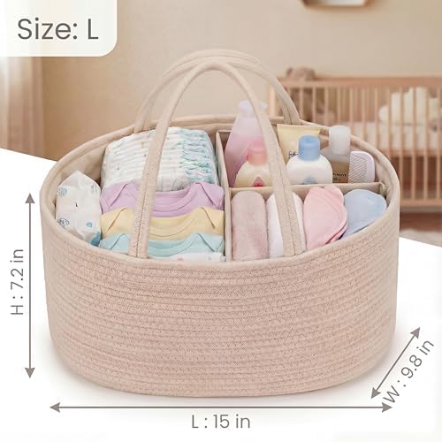 luxury little Diaper Caddy Organizer, Large Cotton Rope Nursery Baby Basket - Image 3
