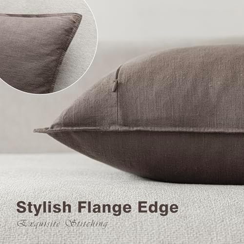 Foindtower Decorative Linen Lumbar Throw Pillow Covers 12x20 Light Coffee - Image 3