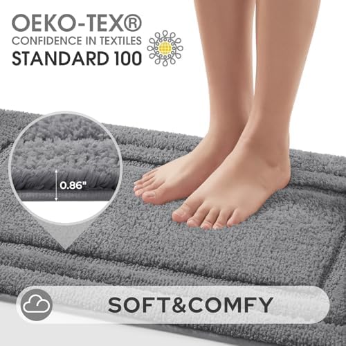 HOMEIDEAS Bathroom Rugs Sets 2 Piece, Soft Extra Long Bath Mat Grey - Image 4