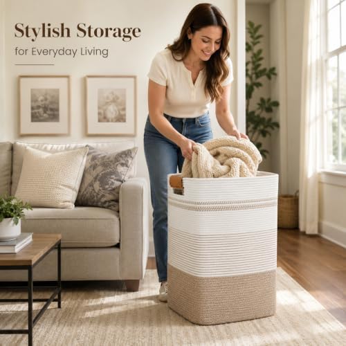 Laundry Hamper, Cotton Rope Laundry Basket - Image 2