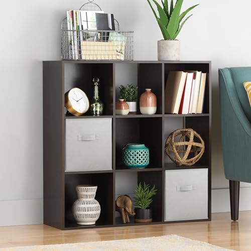 Whitmor 9 Cube Storage Organizer, 3 Tier Stackable MDF Wood Bookcase, Open by Whitmor