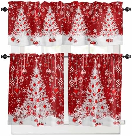 Red Christmas Kitchen Curtains and Valances Set by VandarllinHomeKitchenDecor