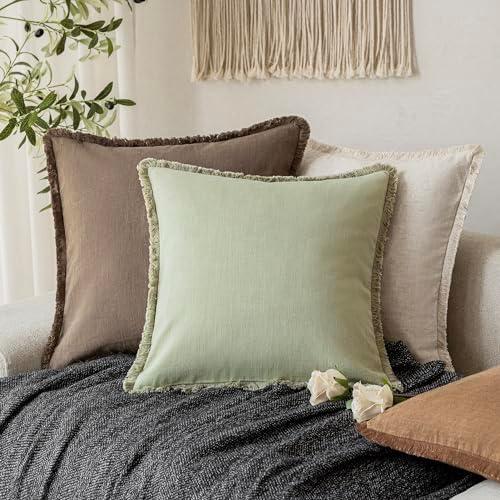 Foindtower Boho Linen Fringe Lumbar Throw Pillow Covers 12×20 Light Green - Image 5
