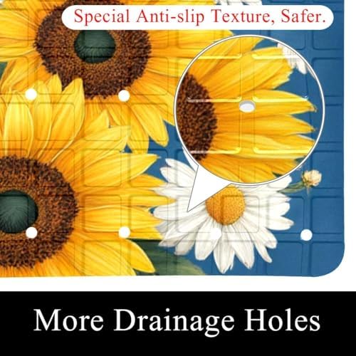 Shower Mat Non Slip 26.8 x 15.1 Inches, Daisy Sunflowers Bathtub Mat Shower - Image 2