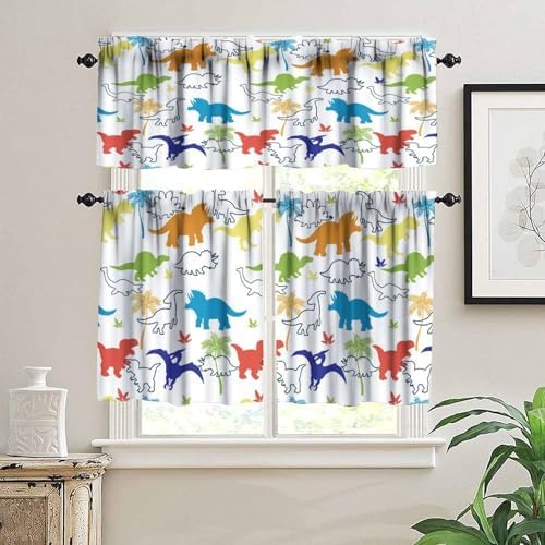 Dinosaur Kids Valance Curtains, Cartoon Colorful Dino Blackout Window Drapes - Image 3