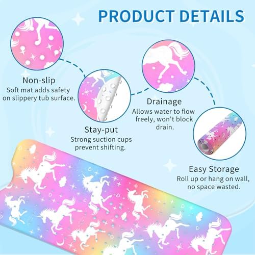 Unicorn Bath Mat for Tub Non Slip, Kids Bath Mat for Baby - Image 3