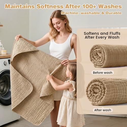 Muslin Hooded Baby Towels 2 Pack, 100% Cotton Baby Bath Towels - Image 6