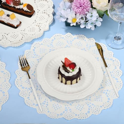 MCEAST 100 Pack Round White Paper Doilies 13.5 Inches Lace Paper Place Mats - Image 5