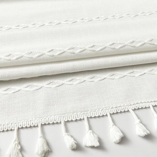 MitoVilla Ivory Boho Linen Bedroom Curtains 84 Inch Length 2 Panels Set - Image 3