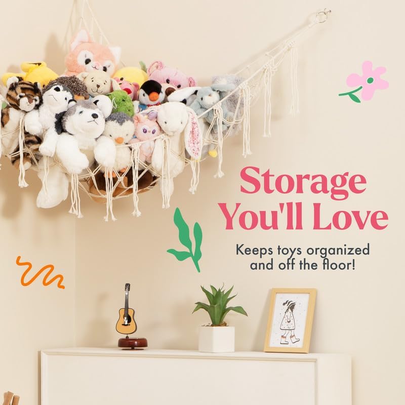 Large Macrame Stuffed Animal Storage Hammock | Holds 12 lbs | Corner Stuffed - Image 2