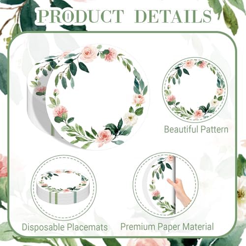 50 Pack Paper Placemats Disposable Pink Floral Wedding Placemats 13.7 Inch Rose - Image 3