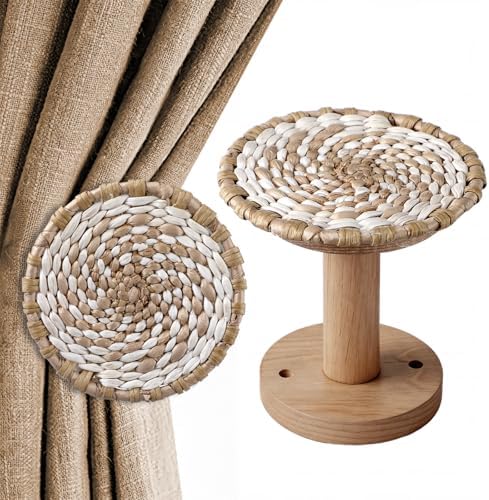 Leinuosen 2 Pack Boho Curtain Holdbacks Rattan Tiebacks, Round White by Leinuosen