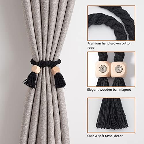NICEEC 4 Pack Wooden Cube Magnetic Curtain Tiebacks Boho Home Decor Drape Tie - Image 2