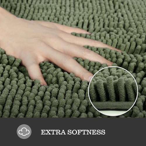 Yeaban Chenille Olive Green Bathroom Rug 17"x24", Non-Slip Rubber Backing - Image 2