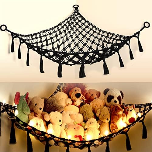 Cotton Stuffed Animal Organizer, Handmade Macrame Hanging Net Hammock by Yewiwin