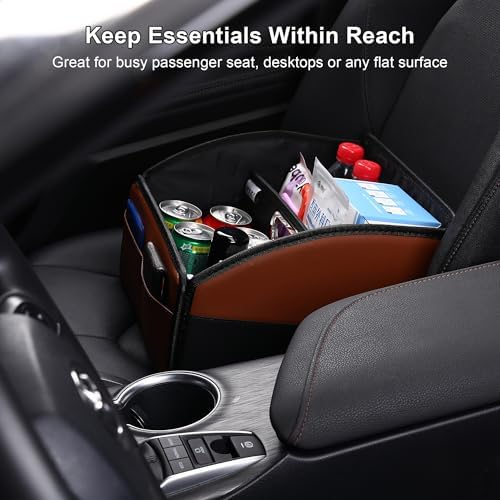 Car Storage Organizer, Leather Front & Back Seat Caddy Black + Brown - Image 3