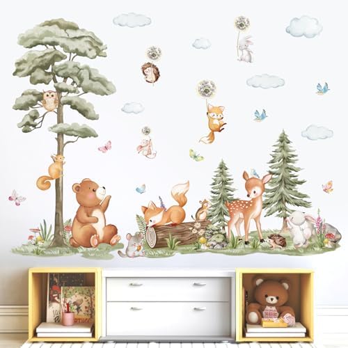 decalmile Forest Animals Tree Bear Deer Fox Wall Decals Stickers - Image 3