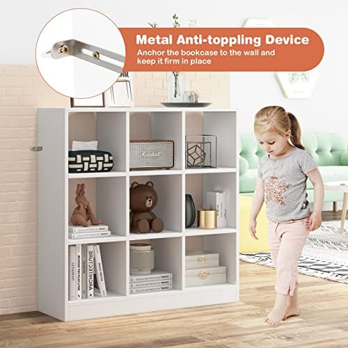 Costzon Toy Organizers and Storage, Wooden White 9-Cube Kids Bookcase - Image 5