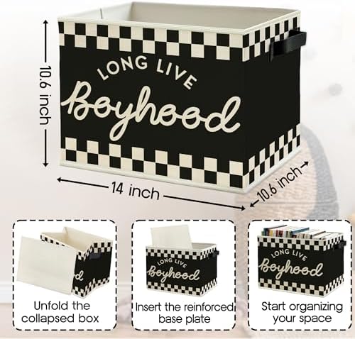 Black and White Checkered Long Live Boyhood Boys Storage Bins Box - Image 6