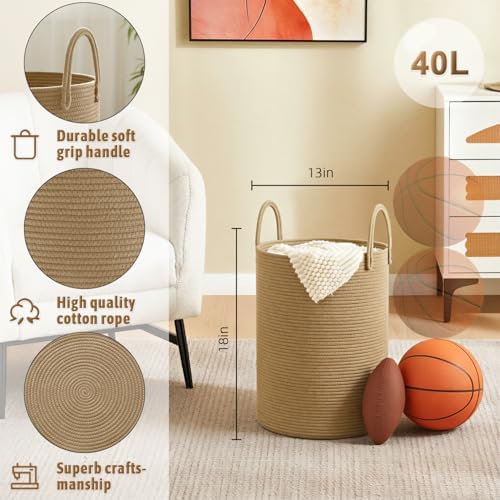 Artfeel Laundry Basket, Woven Cotton Rope Laundry Hamper, 40L - Image 6