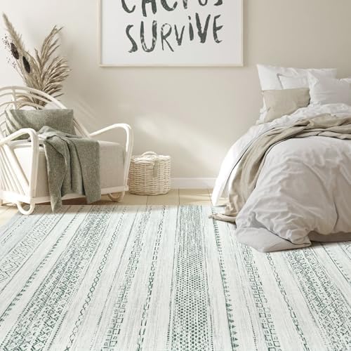Nakagishi Green Rug Living Room 5x8: Washable Boho Large Neutral Farmhouse Soft - Image 6