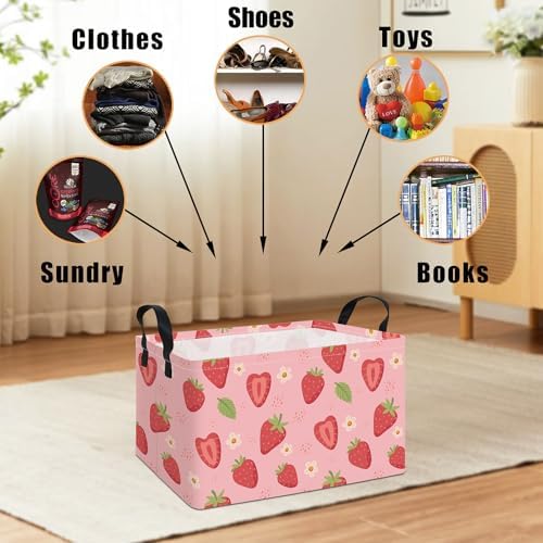 Rectangular Collapsible Storage Basket Toy Organizer Flower Strawberry - Image 4
