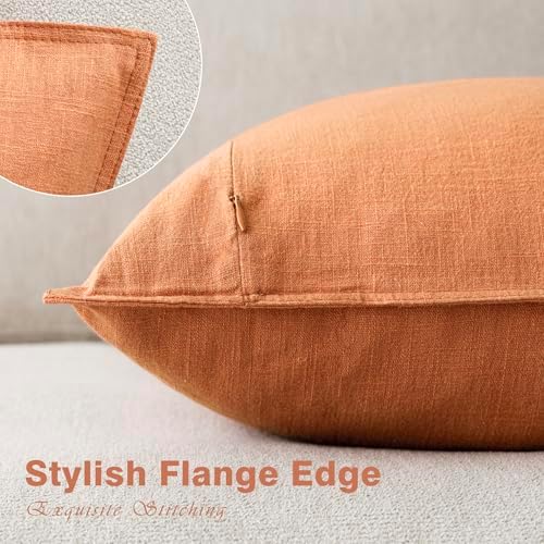Foindtower Linen Solid Decorative Throw Pillow Covers 20x20 Dusty Orange - Image 3