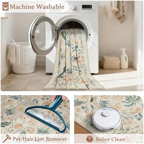 5x7 Area Rugs Boho Floral Washable Living Room Rug Neutral Carpet Nursery - Image 4