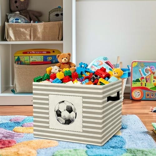 Rustic Soccer Ball Storage Bins Boxes Handles - Image 2