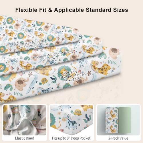 Pack N Play Sheets Fitted, Mini Crib Sheets, Breathable Soft Unisex Playard - Image 3