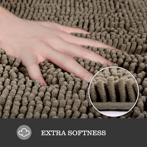 Yeaban Chenille Taupe Bathroom Rug 24"x36", Non-Slip Rubber Backing - Image 3