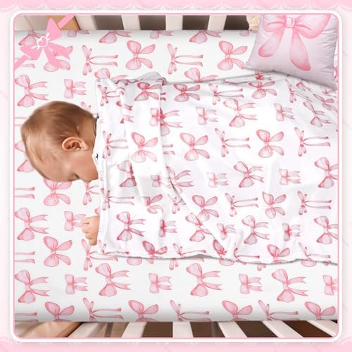 HunnmingRe Pink Bow Baby Crib Bedding Set - Image 6