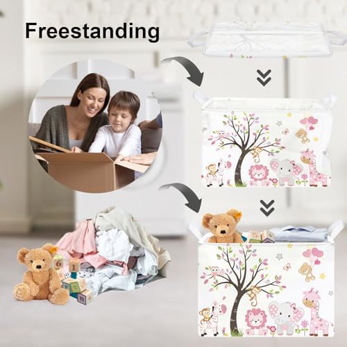 Clastyle Collapsible Large Pink Woodland Animal Baby Girl Bakset Jungle Animals - Image 3